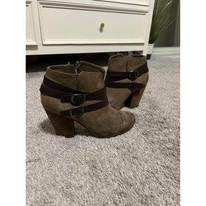 Tan Booties with brown straps - size 8